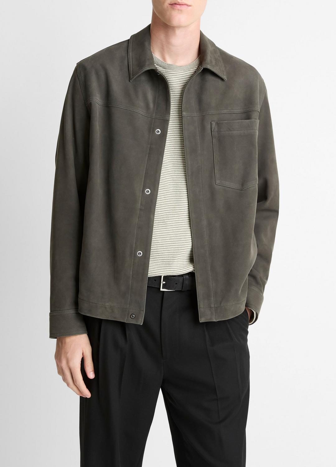 VINCE | Nubuck Leather Trucker Jacket in Leather Jackets - SYCAMORE