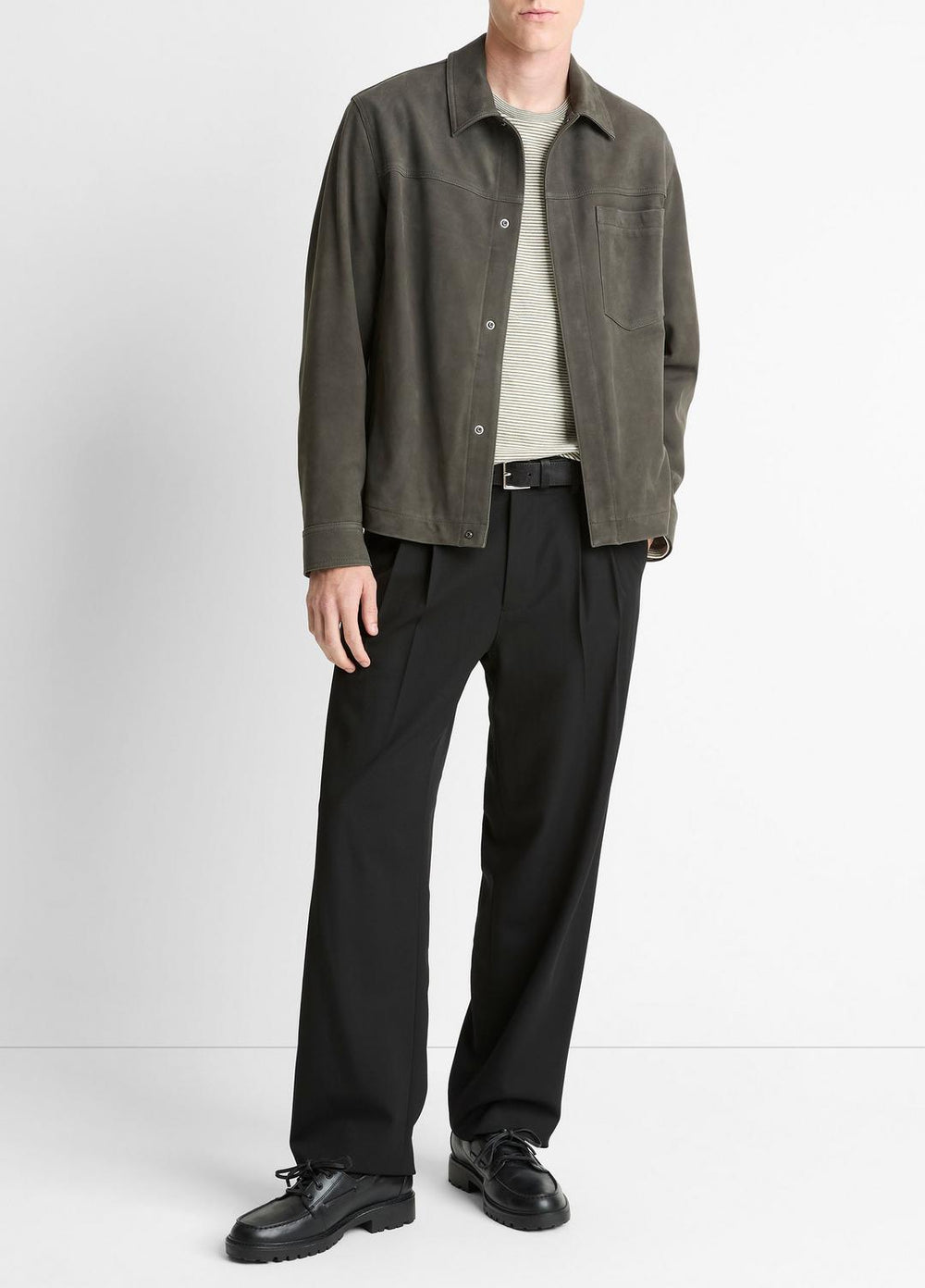 VINCE | Nubuck Leather Trucker Jacket in Leather Jackets - SYCAMORE