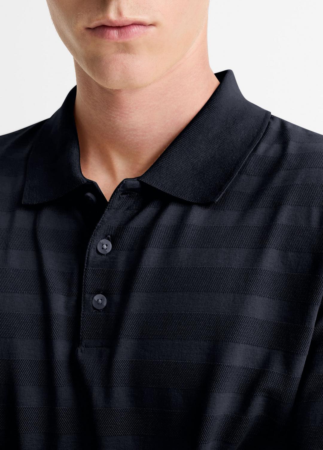VINCE | Jacquard-Stripe Cotton Long-Sleeve Polo Shirt in Long Sleeve - COASTAL BLUE
