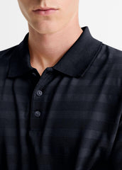 VINCE | Jacquard-Stripe Cotton Long-Sleeve Polo Shirt in Long Sleeve - COASTAL BLUE