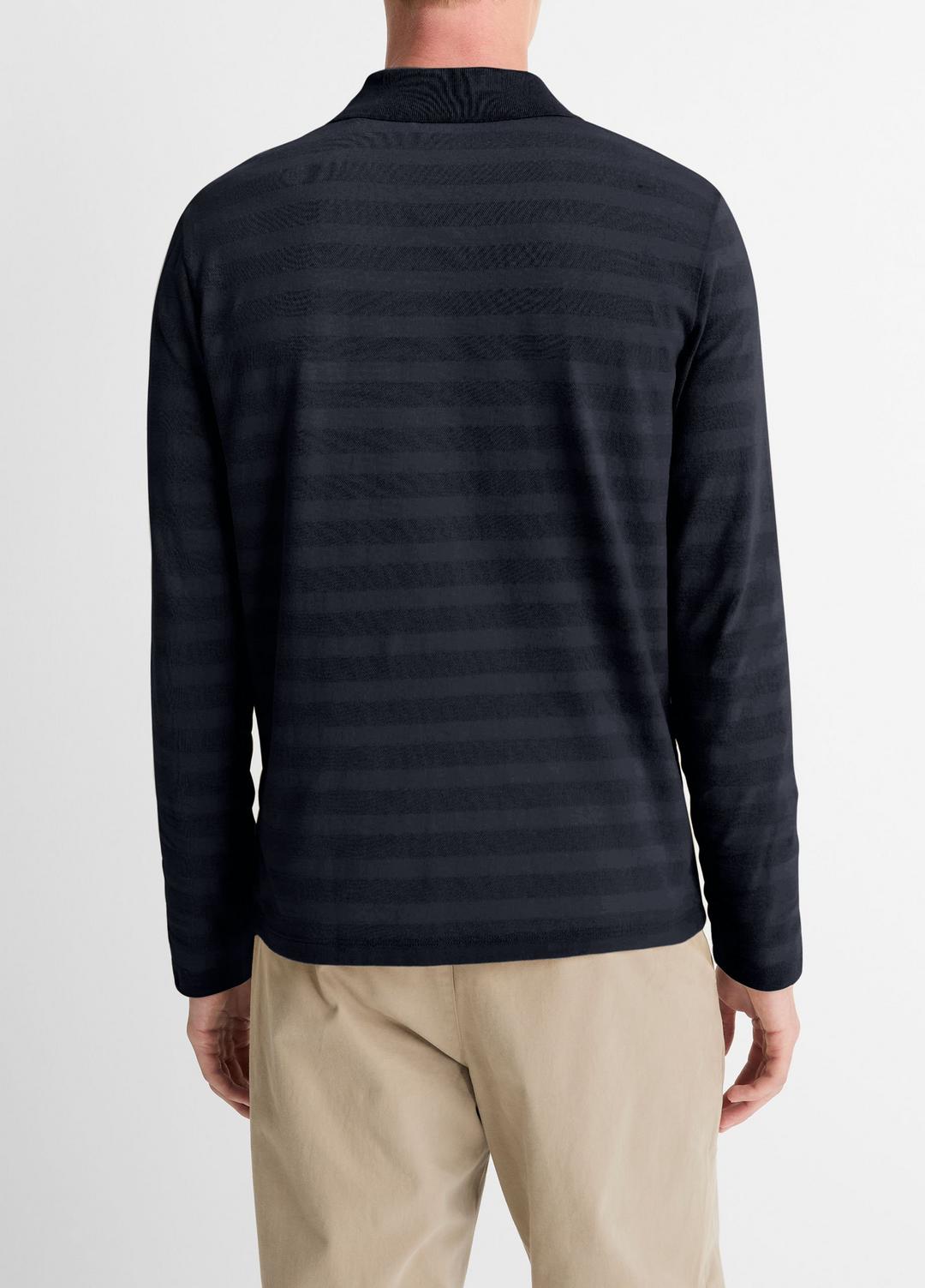 VINCE | Jacquard-Stripe Cotton Long-Sleeve Polo Shirt in Long Sleeve - COASTAL BLUE