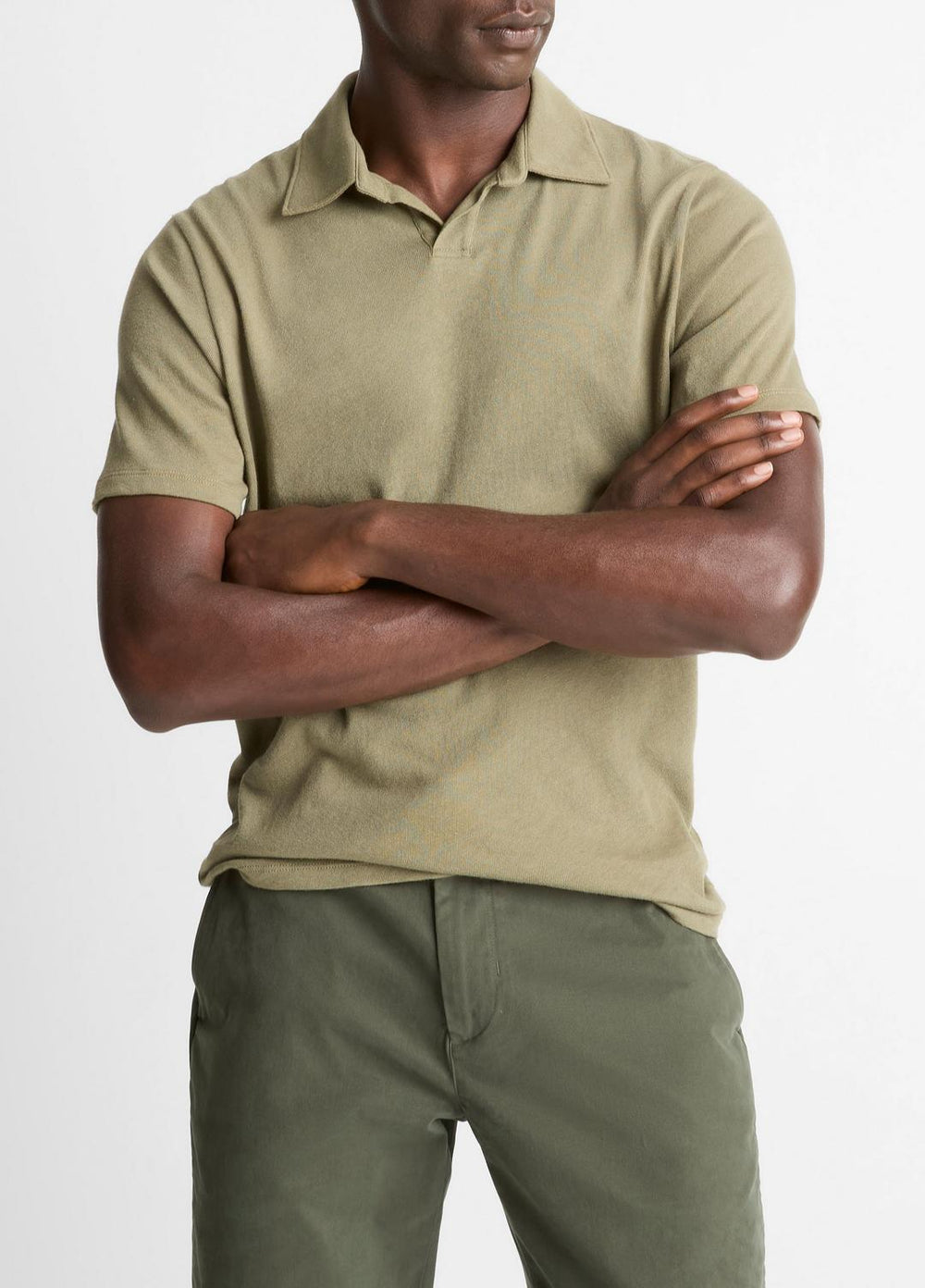 VINCE | Cotton Johnny-Collar Polo Shirt in Henleys & Polos - SAGE