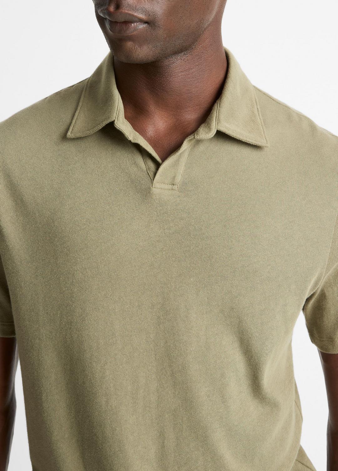 VINCE | Cotton Johnny-Collar Polo Shirt in Henleys & Polos - SAGE