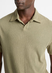 VINCE | Cotton Johnny-Collar Polo Shirt in Henleys & Polos - SAGE
