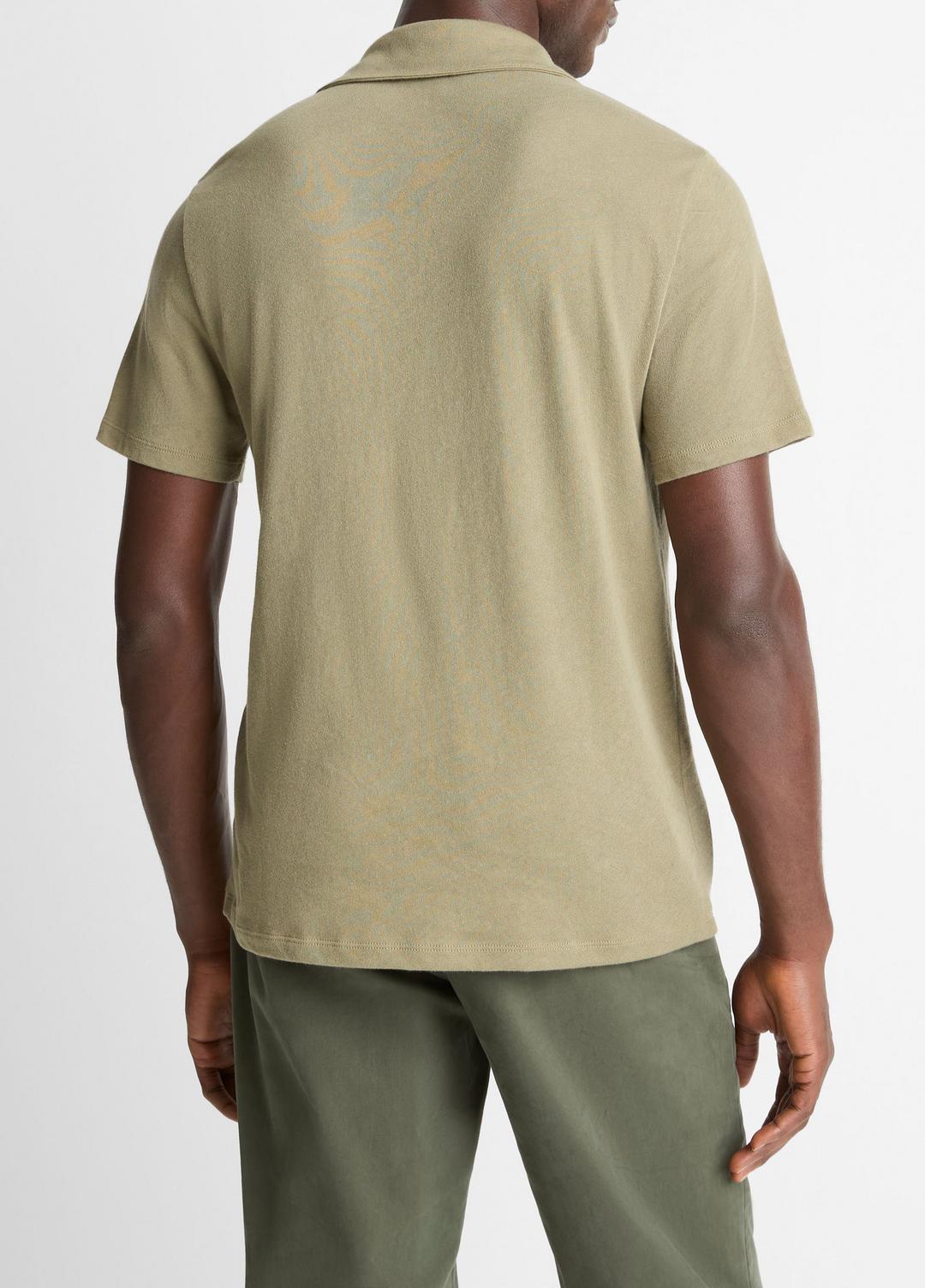 VINCE | Cotton Johnny-Collar Polo Shirt in Henleys & Polos - SAGE