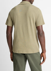 VINCE | Cotton Johnny-Collar Polo Shirt in Henleys & Polos - SAGE