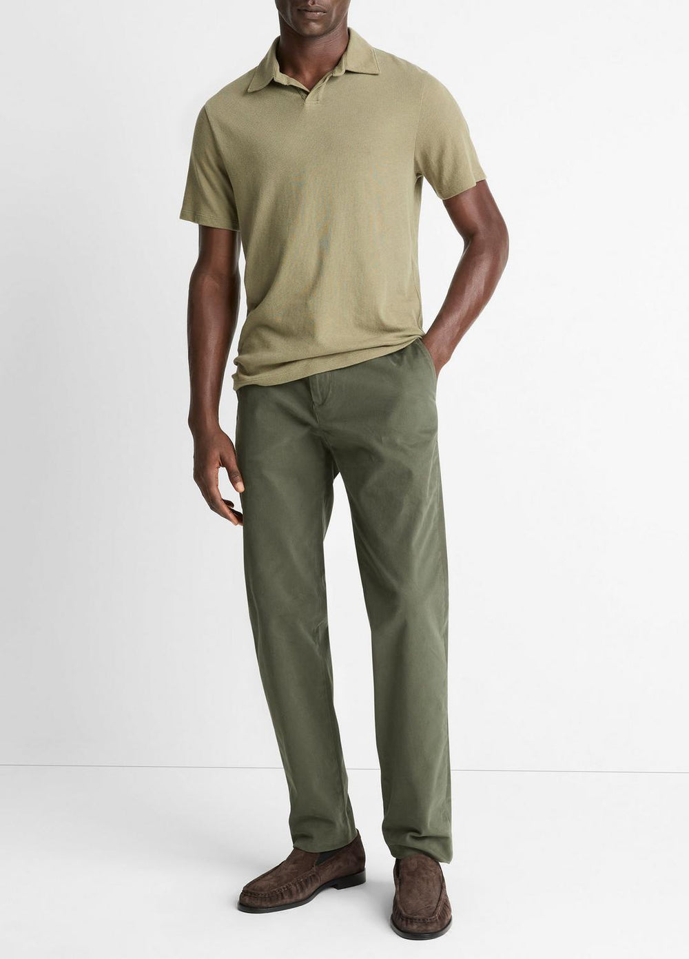 VINCE | Cotton Johnny-Collar Polo Shirt in Henleys & Polos - SAGE