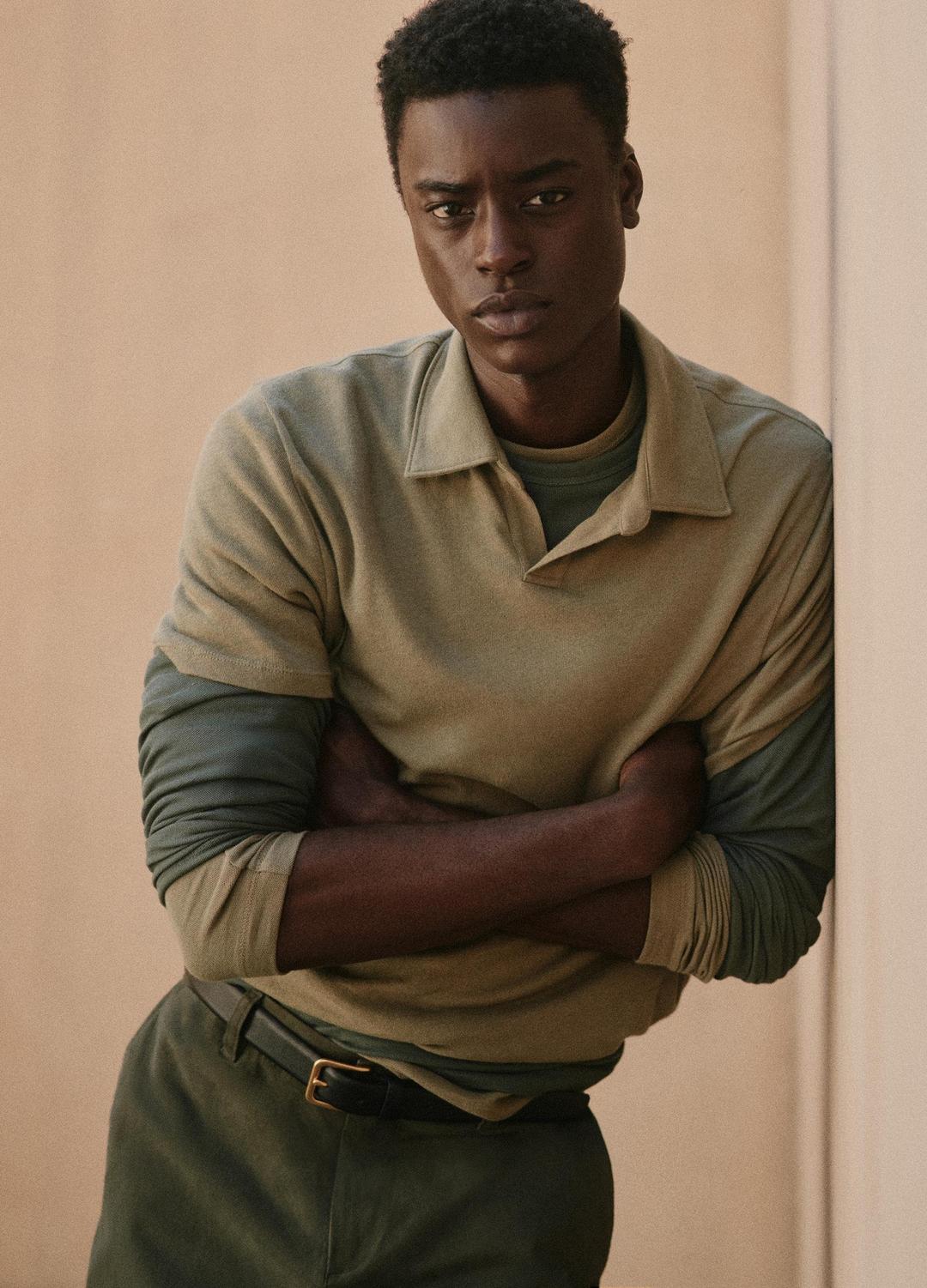 VINCE | Cotton Johnny-Collar Polo Shirt in Henleys & Polos - SAGE