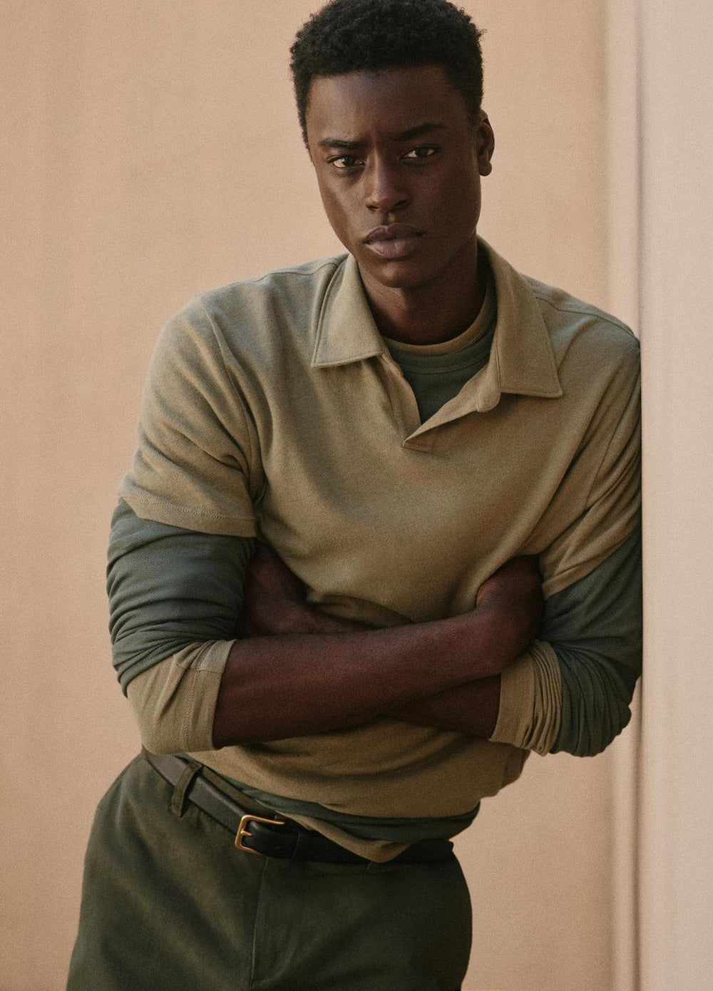VINCE | Cotton Johnny-Collar Polo Shirt in Henleys & Polos - SAGE