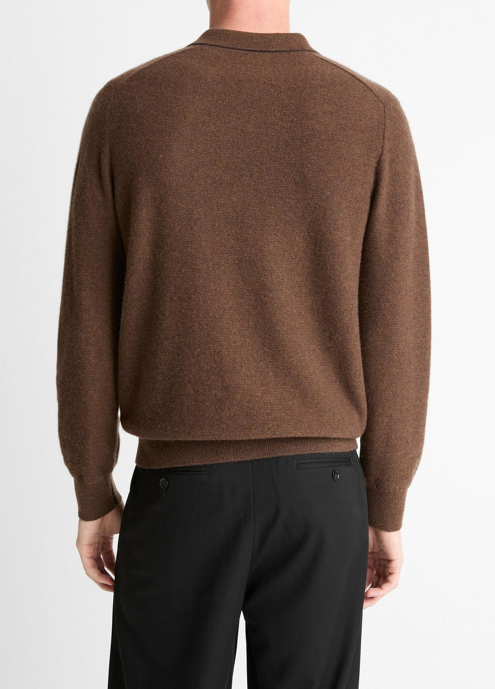 VINCE | Feed Stripe Plush Cashmere Johnny-Collar Sweater in Cashmere - MISSION/DARK HEATHER BEARPAW