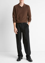 VINCE | Feed Stripe Plush Cashmere Johnny-Collar Sweater in Cashmere - MISSION/DARK HEATHER BEARPAW