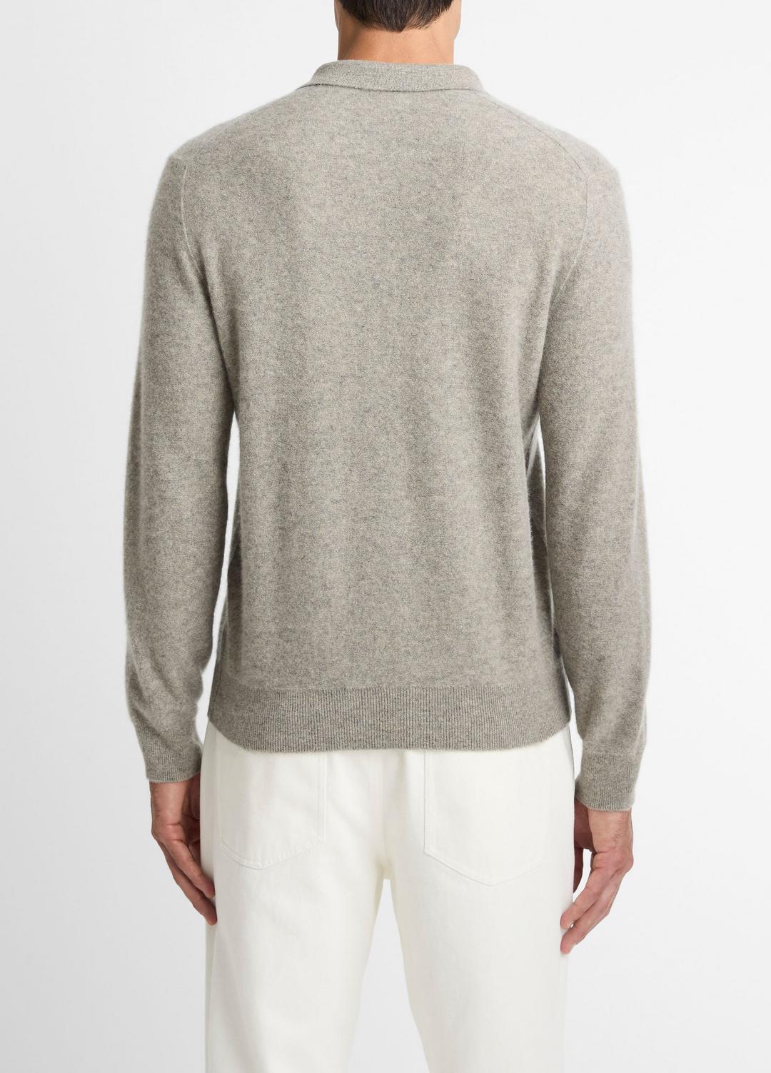 VINCE | Plush Cashmere Johnny-Collar Polo in Cashmere - HEATHER MOUSE