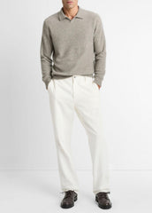 VINCE | Plush Cashmere Johnny-Collar Polo in Cashmere - HEATHER MOUSE
