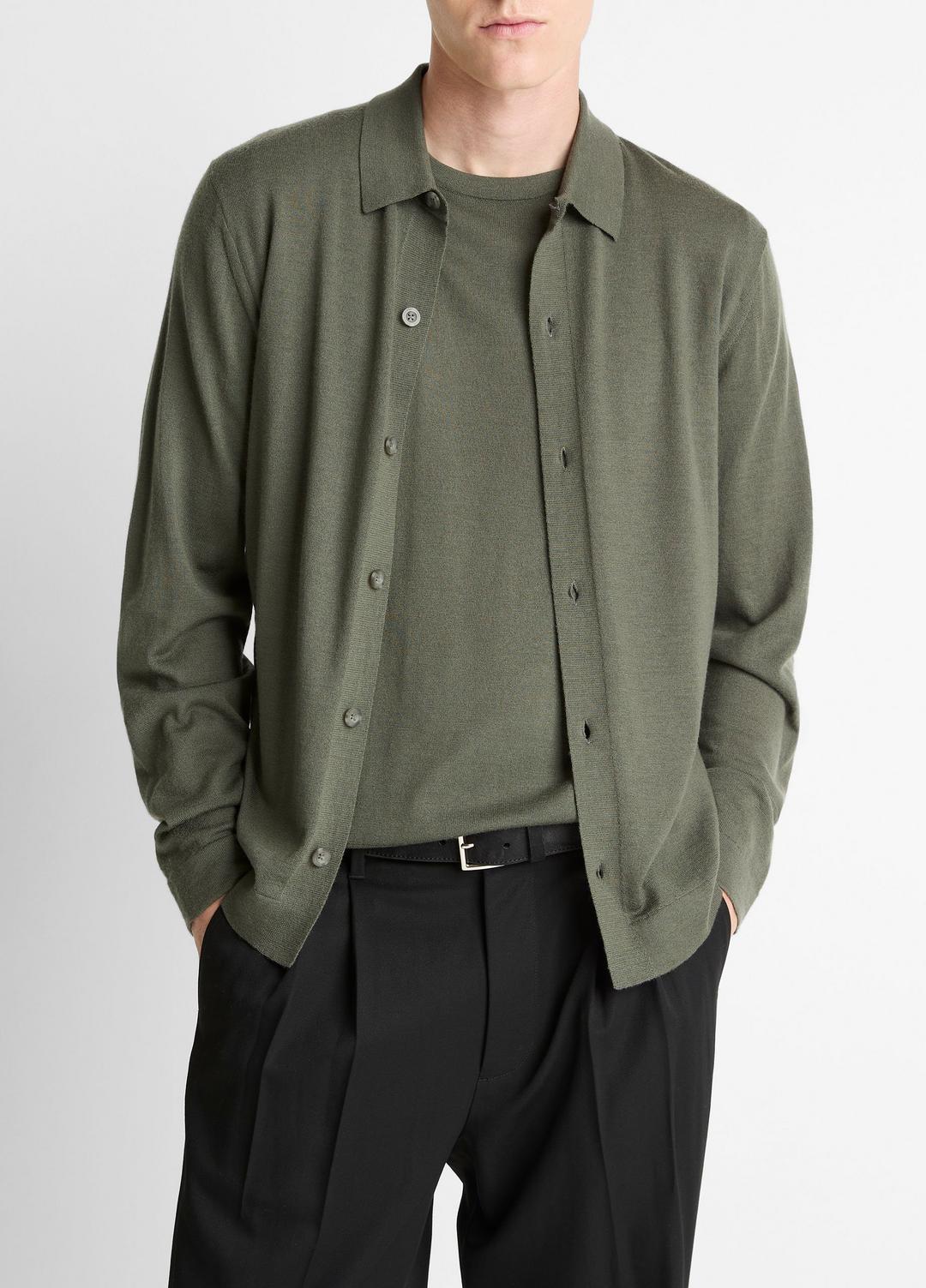 VINCE | Featherweight Merino Wool-Cashmere Sweater Shirt in Long Sleeve - SYCAMORE