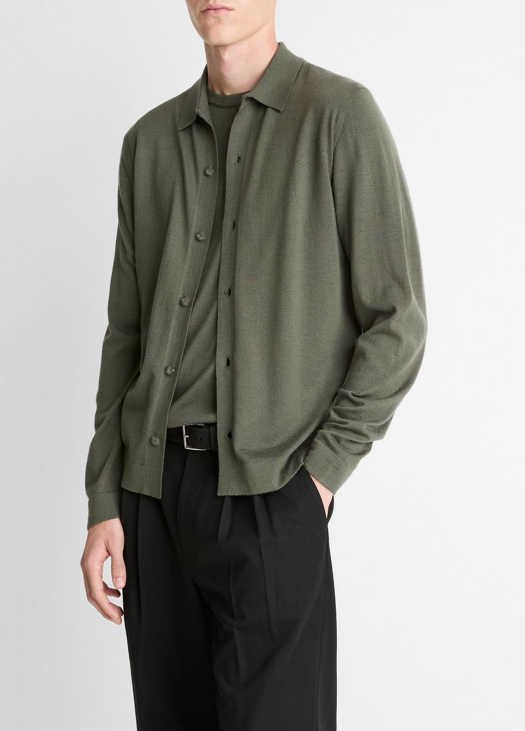 VINCE | Featherweight Merino Wool-Cashmere Sweater Shirt in Long Sleeve - SYCAMORE