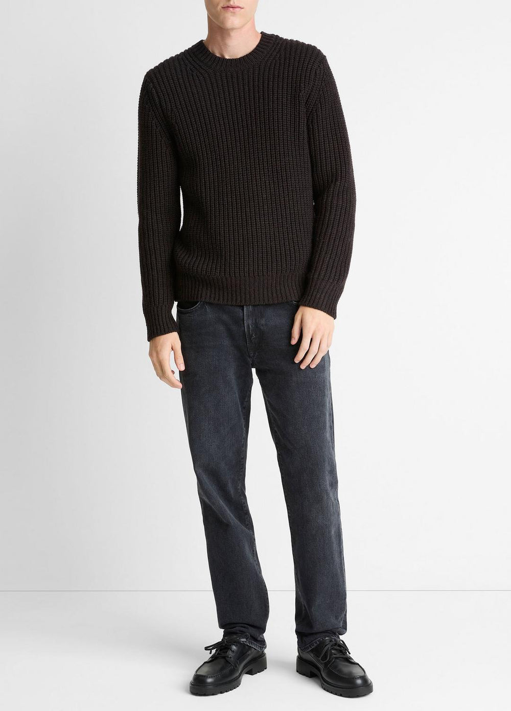 VINCE | Utility Shaker Merino Wool Sweater in Crew Neck - HEATHER MISSION