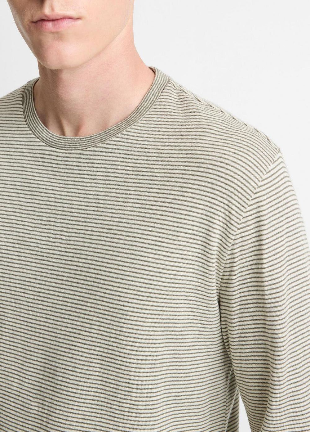 VINCE | Striped Double-Knit Pima Cotton Long-Sleeve T-Shirt in Long Sleeve - MEADOWLARK/SYCAMORE
