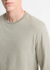 VINCE | Striped Double-Knit Pima Cotton Long-Sleeve T-Shirt in Long Sleeve - MEADOWLARK/SYCAMORE