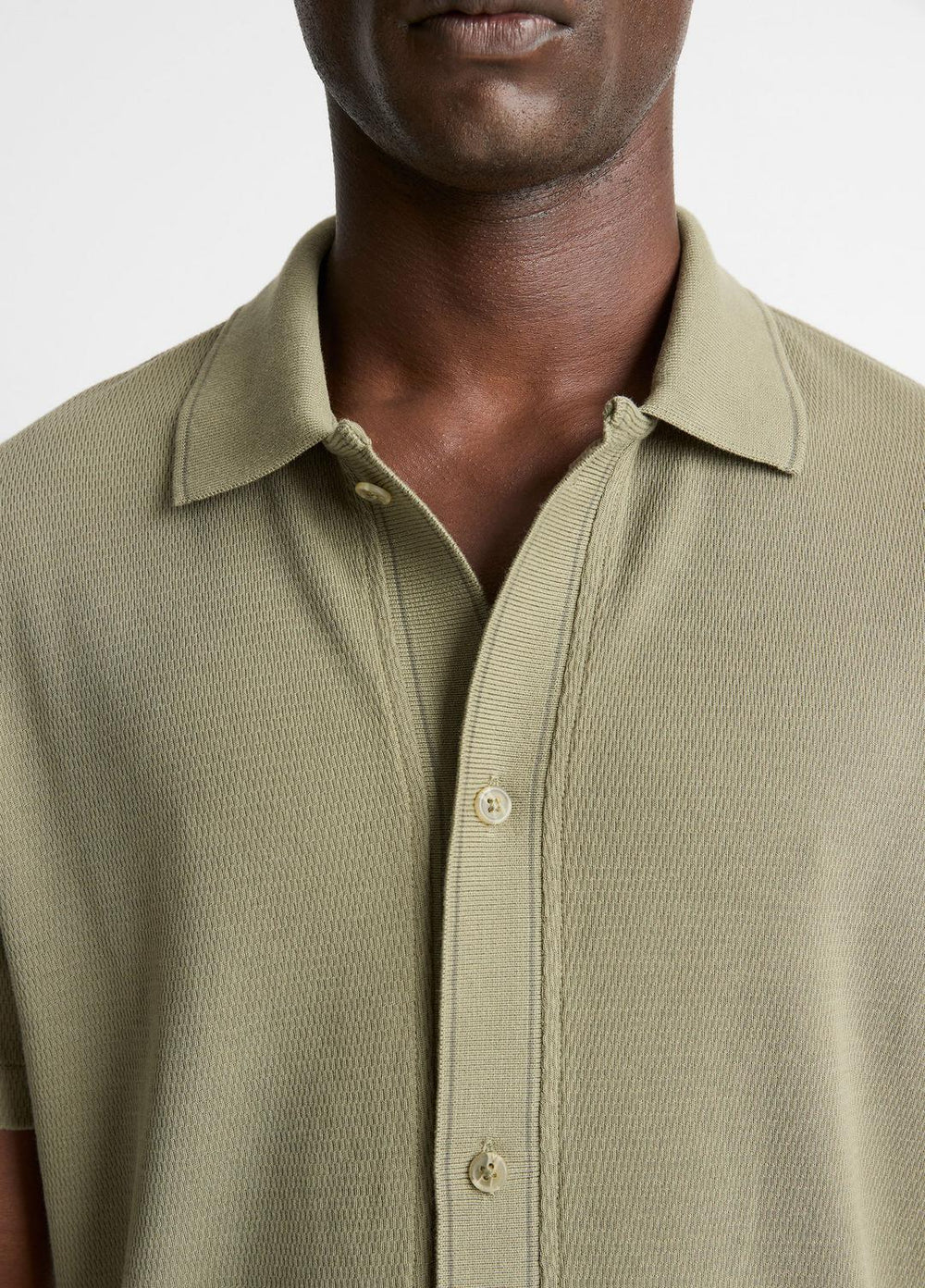 VINCE | Jacquard-Knit Cotton Short-Sleeve Button-Front Shirt in Short Sleeve - SAGE/SYCAMORE