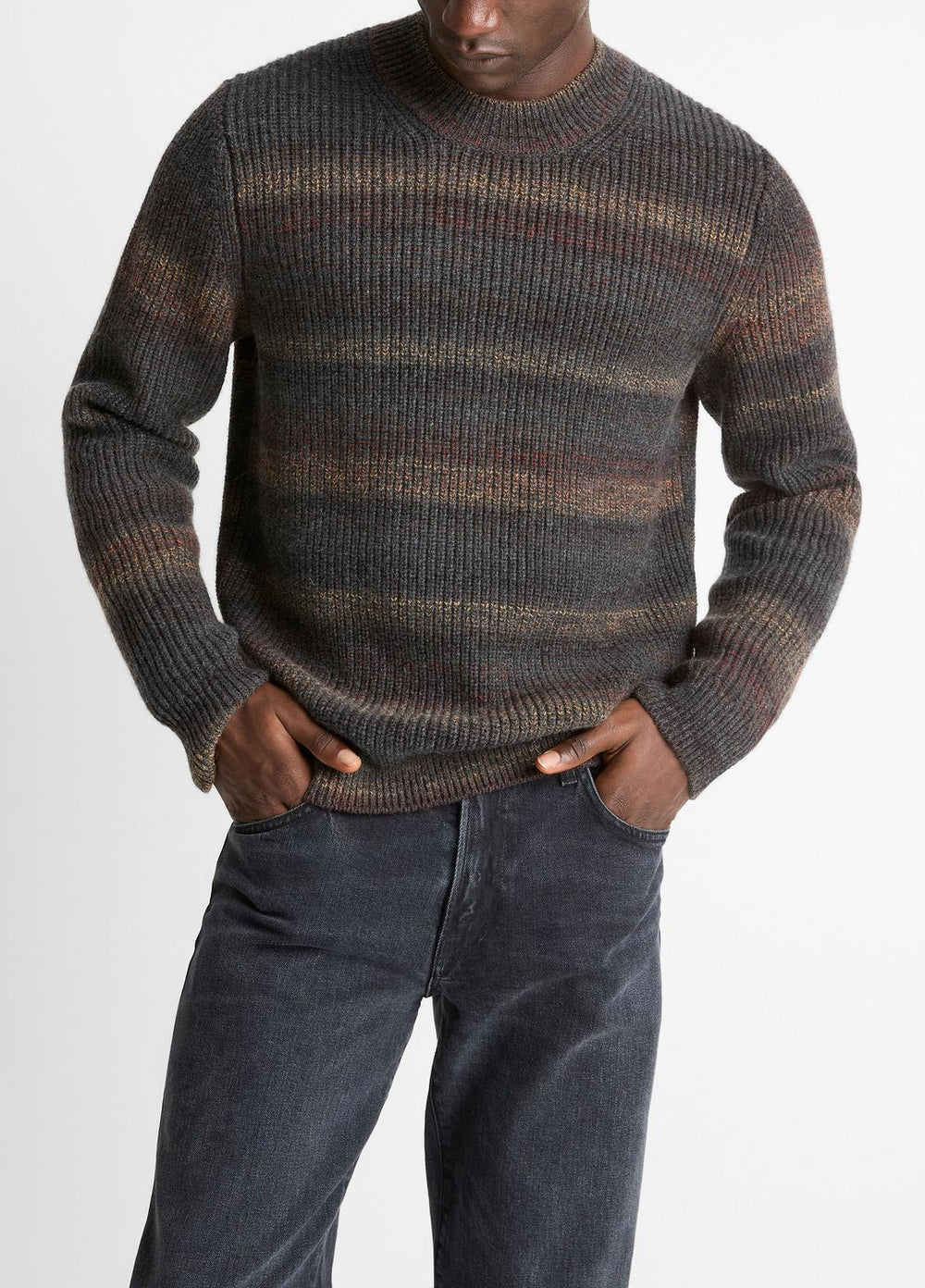 VINCE | Space-Dye Shaker Wool-Blend Sweater in Crew Neck - HEATHER BLACK COMBO