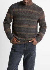 VINCE | Space-Dye Shaker Wool-Blend Sweater in Crew Neck - HEATHER BLACK COMBO