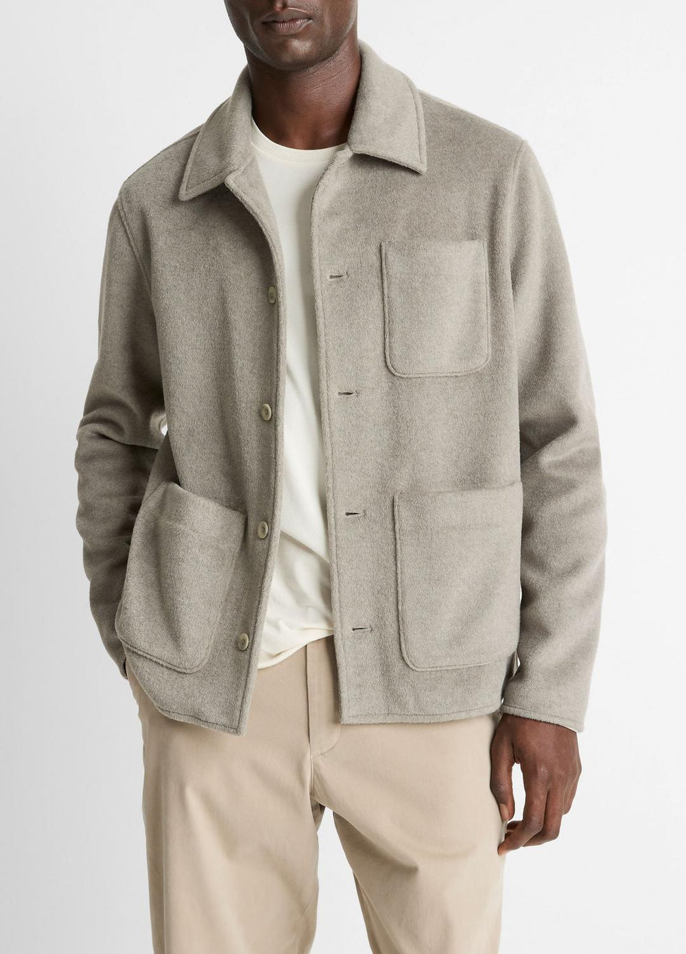 VINCE | Double-Knit Chore Jacket in Jackets - DARK DUNE/LIGHT DUNE
