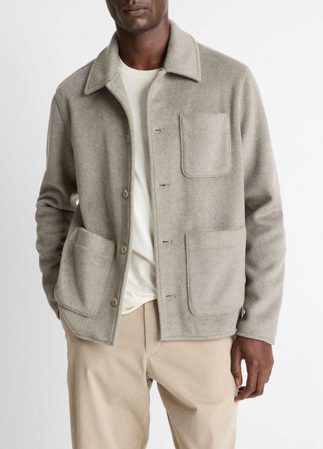 VINCE | Double-Knit Chore Jacket in Jackets - DARK DUNE/LIGHT DUNE