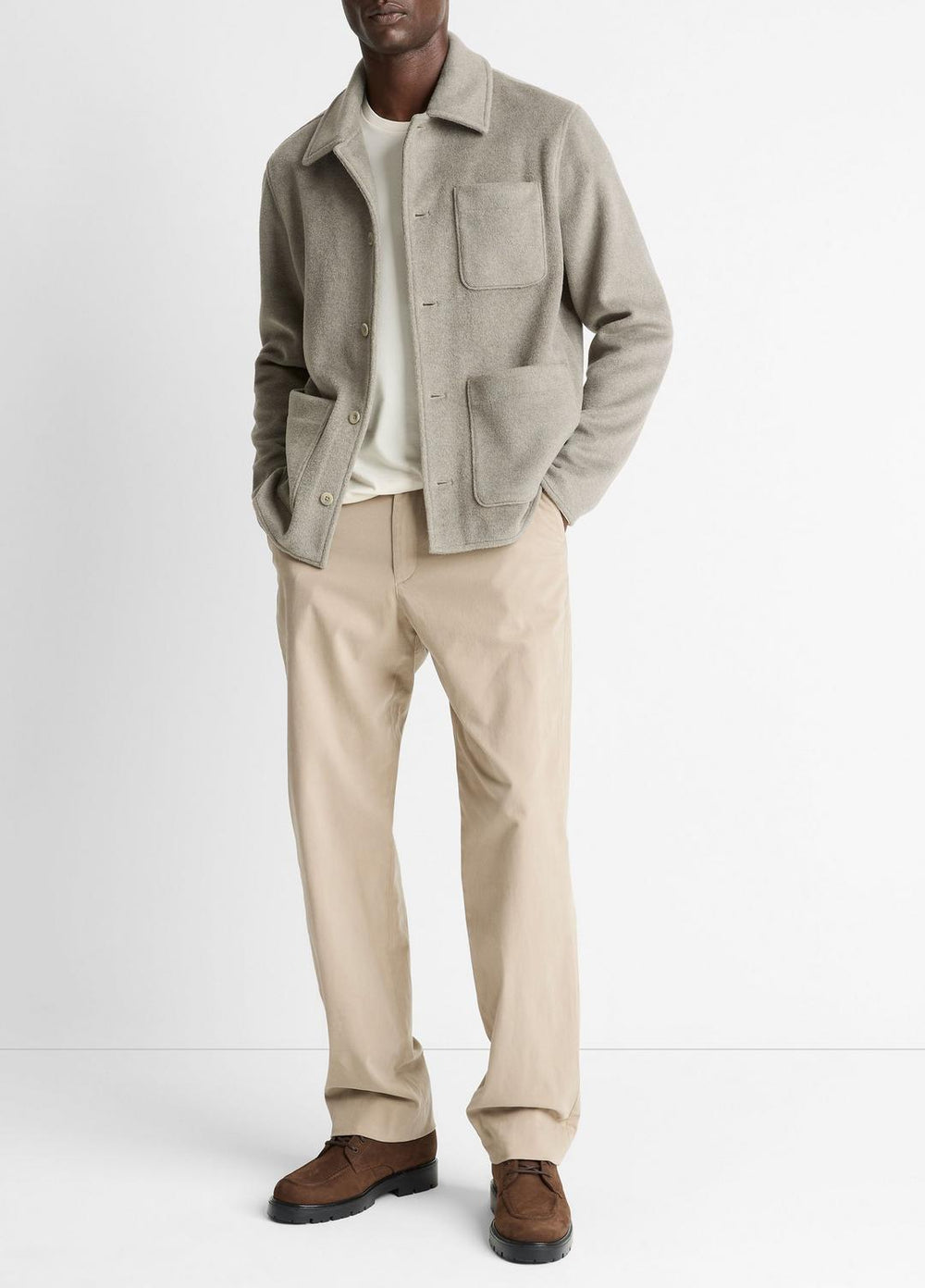 VINCE | Double-Knit Chore Jacket in Jackets - DARK DUNE/LIGHT DUNE