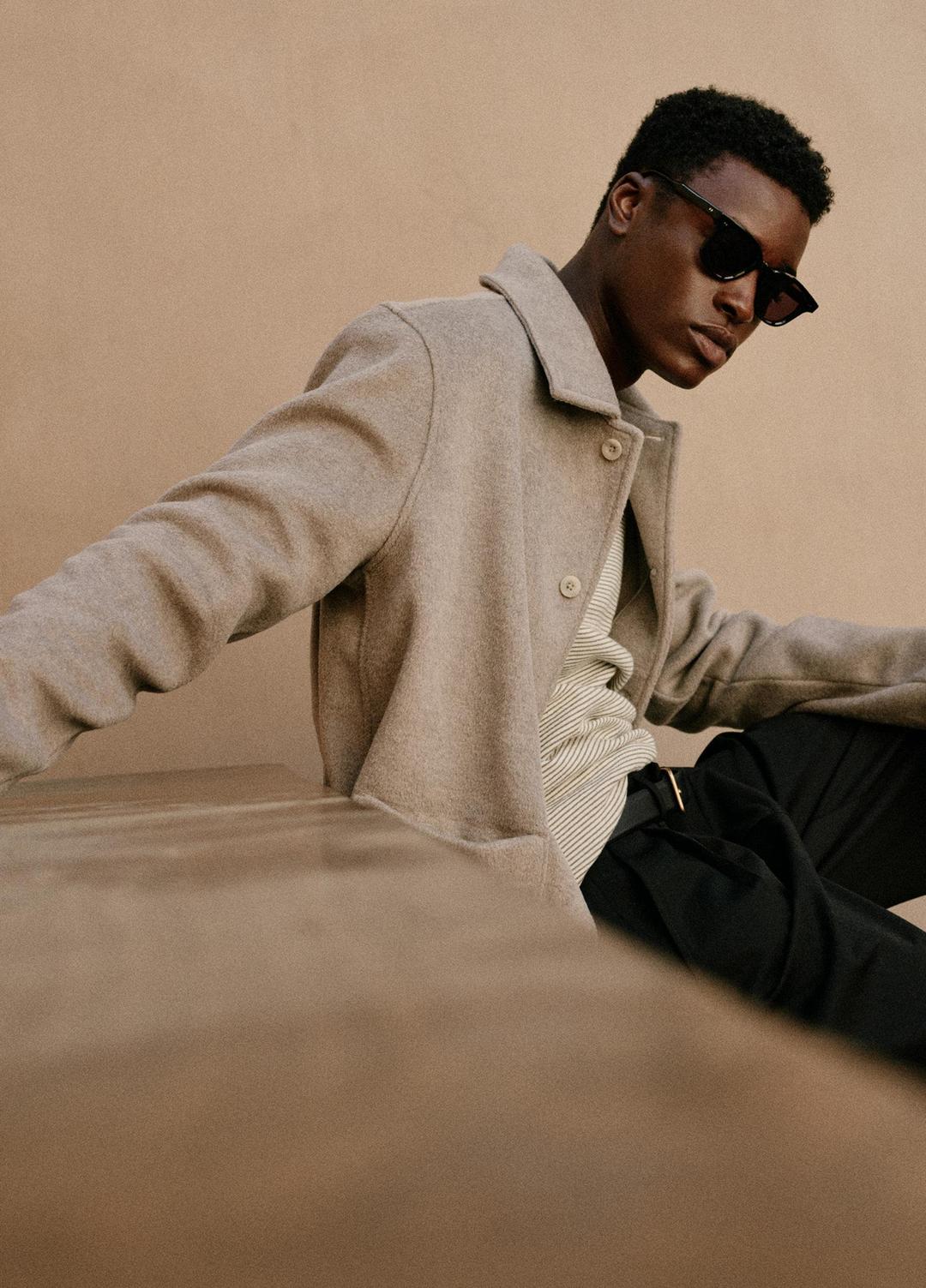 VINCE | Double-Knit Chore Jacket in Jackets - DARK DUNE/LIGHT DUNE