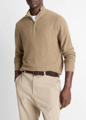 VINCE | Geo-Jacquard Wool-Blend Quarter-Zip Sweater in Crew Neck - TETON/RIVER SAND
