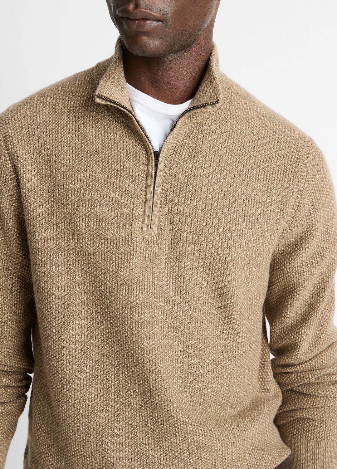 VINCE | Geo-Jacquard Wool-Blend Quarter-Zip Sweater in Crew Neck - TETON/RIVER SAND