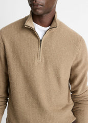 VINCE | Geo-Jacquard Wool-Blend Quarter-Zip Sweater in Crew Neck - TETON/RIVER SAND
