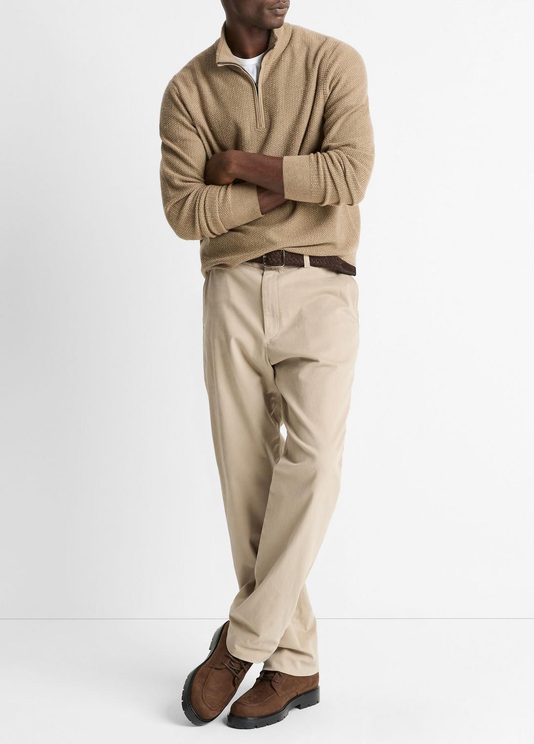 VINCE | Geo-Jacquard Wool-Blend Quarter-Zip Sweater in Crew Neck - TETON/RIVER SAND