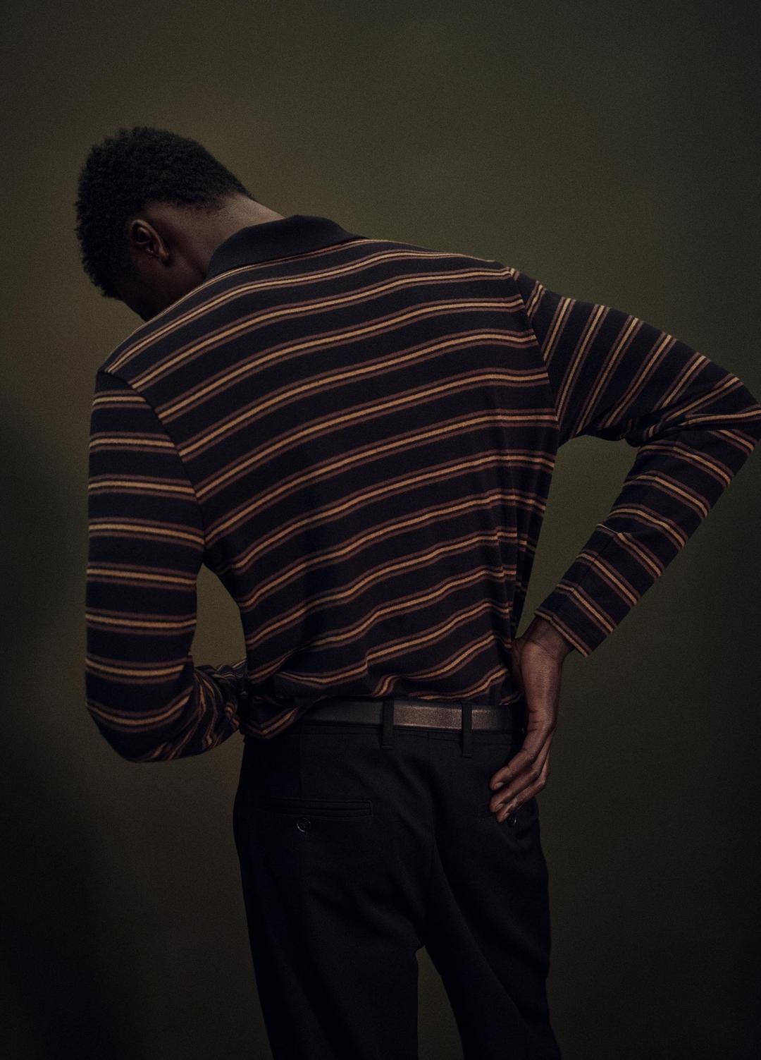 VINCE | Striped Cotton-Blend Long-Sleeve Polo Shirt in Henleys & Polos - BLACK COMBO
