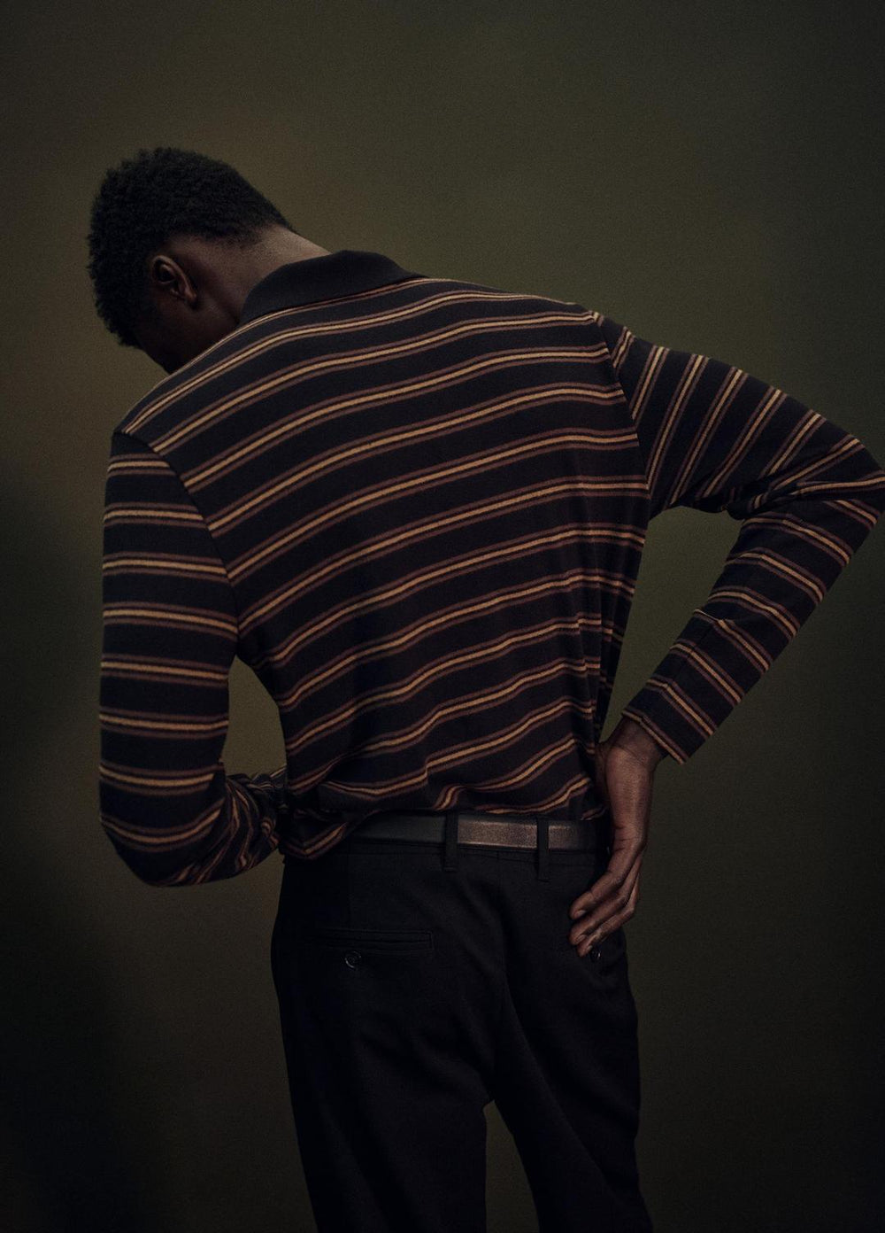VINCE | Striped Cotton-Blend Long-Sleeve Polo Shirt in Henleys & Polos - BLACK COMBO