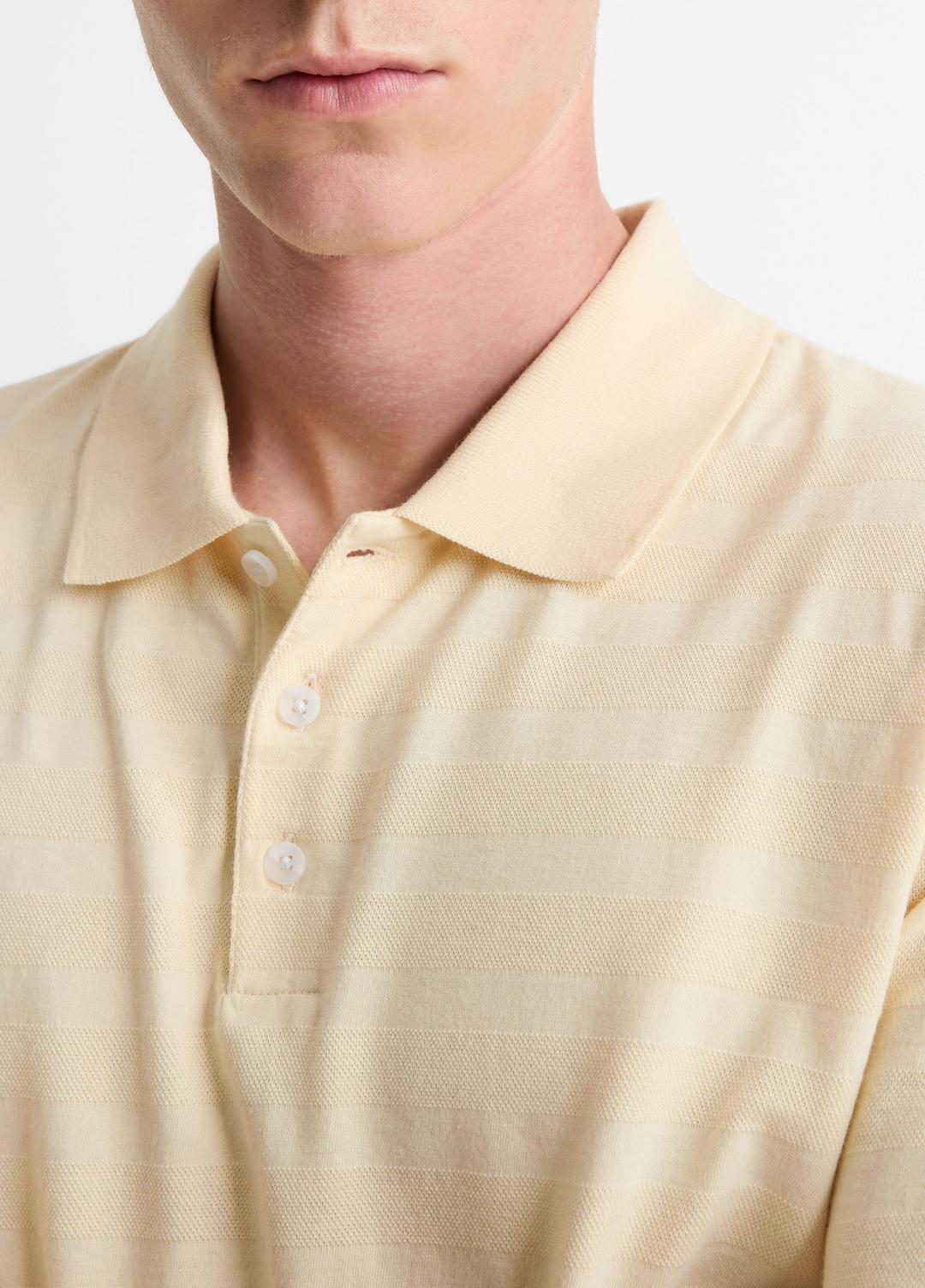 VINCE | Jacquard-Stripe Cotton Long-Sleeve Polo Shirt in Long Sleeve - MEADOWLARK