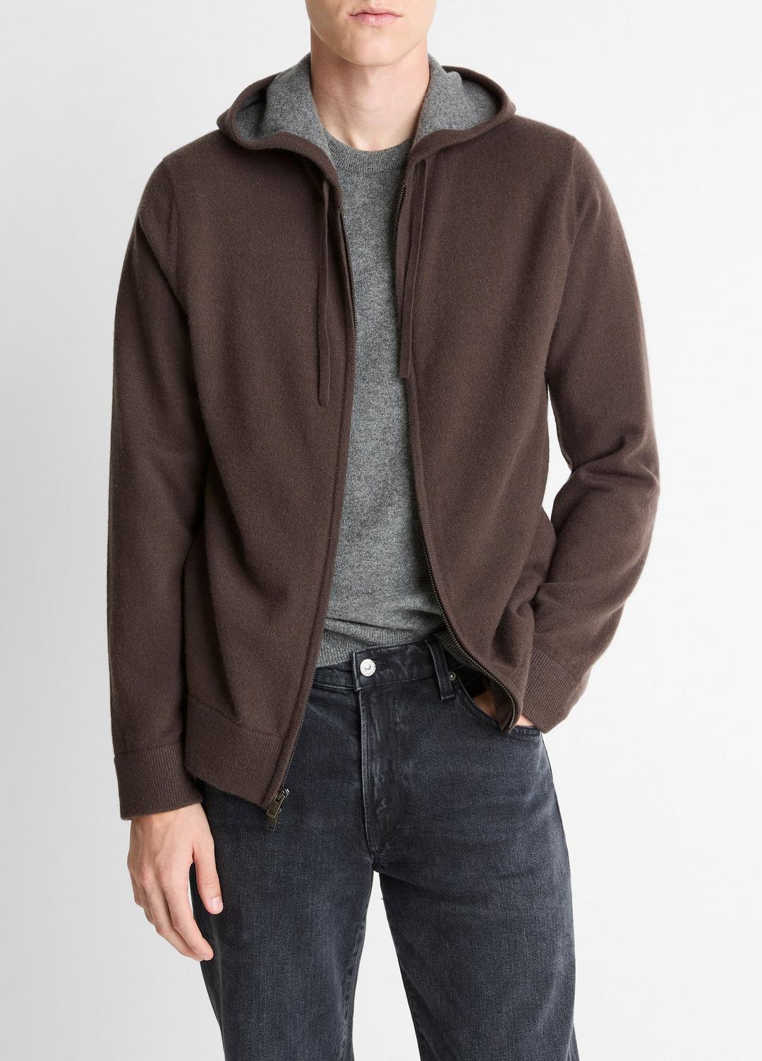 VINCE | Cashmere Zip-Front Hoodie in Sweatshirts & Hoodies - MISSION/MEDIUM HEATHER GREY