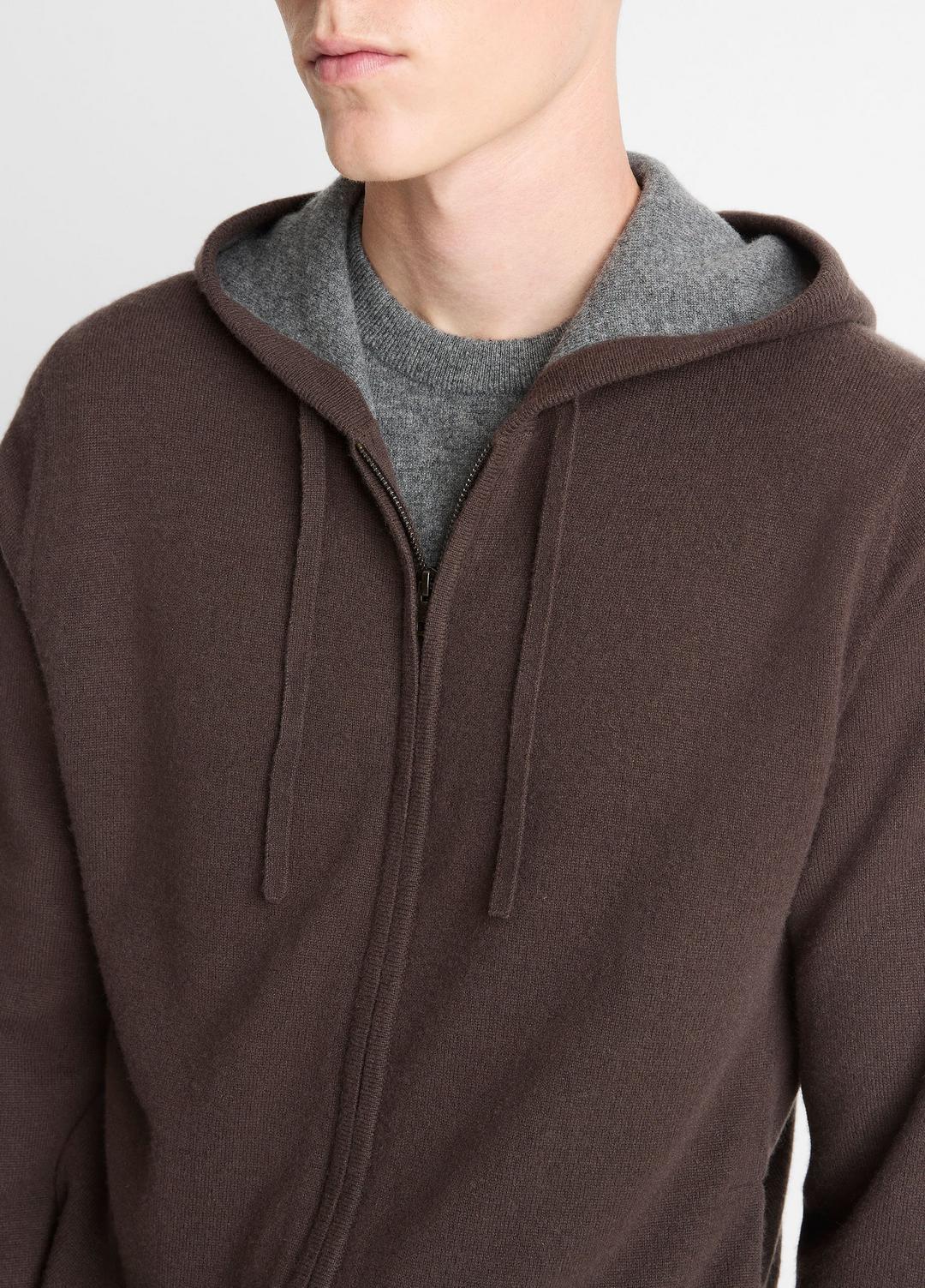 VINCE | Cashmere Zip-Front Hoodie in Sweatshirts & Hoodies - MISSION/MEDIUM HEATHER GREY