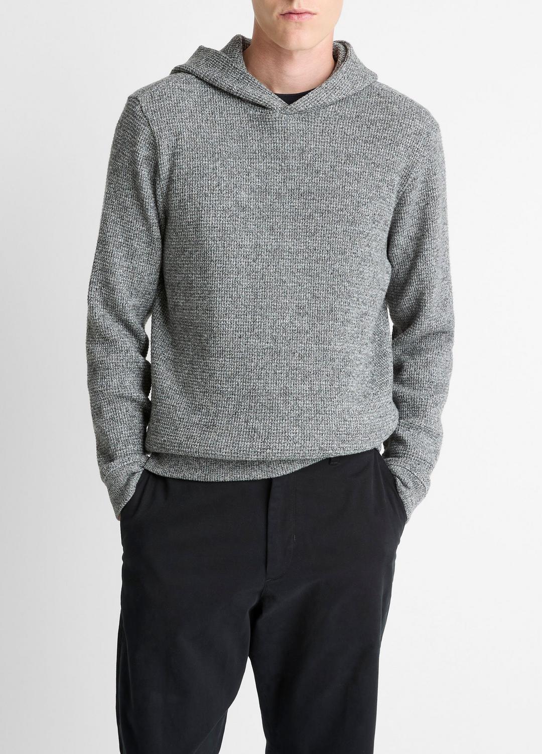 VINCE | Brushed Waffle Hoodie in Sweatshirts & Hoodies - HEATHER BLACK