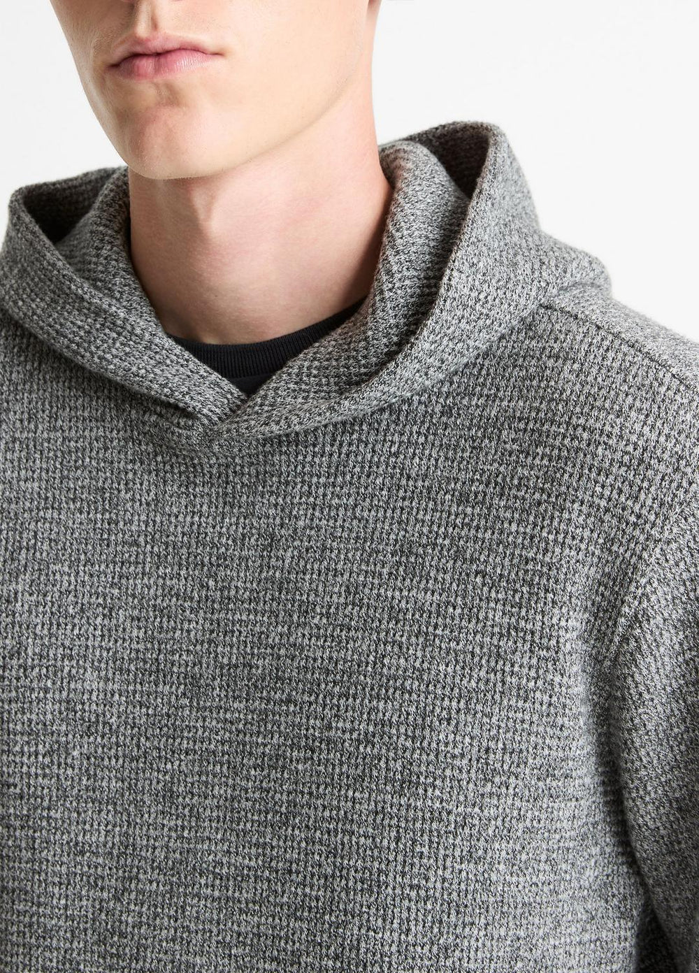 VINCE | Brushed Waffle Hoodie in Sweatshirts & Hoodies - HEATHER BLACK