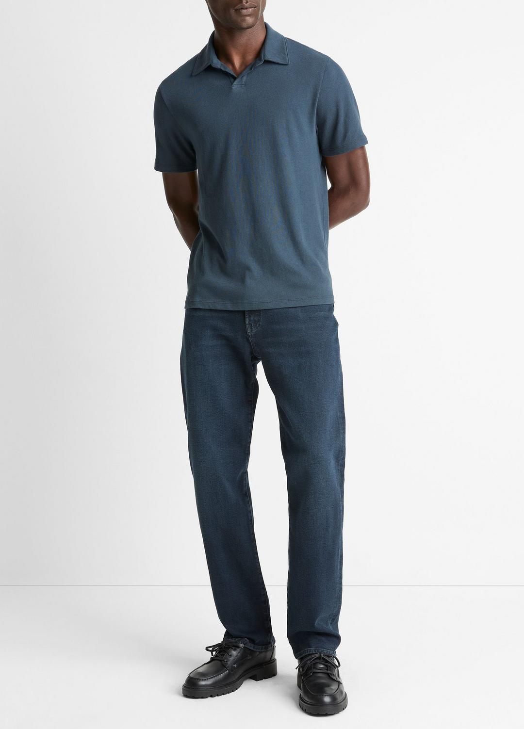 VINCE | Cotton Johnny-Collar Polo Shirt in Henleys & Polos - CLEAR LAKE
