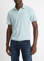 VINCE | Cotton Johnny-Collar Polo Shirt in Henleys & Polos - DARK CASCADE