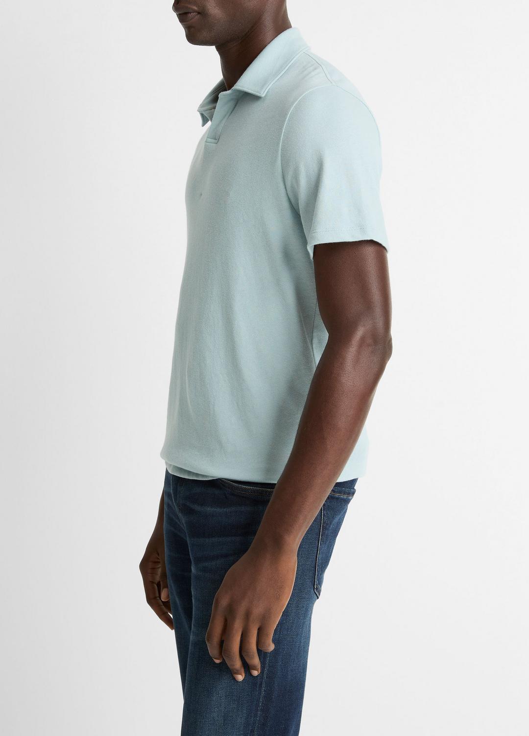 VINCE | Cotton Johnny-Collar Polo Shirt in Henleys & Polos - DARK CASCADE