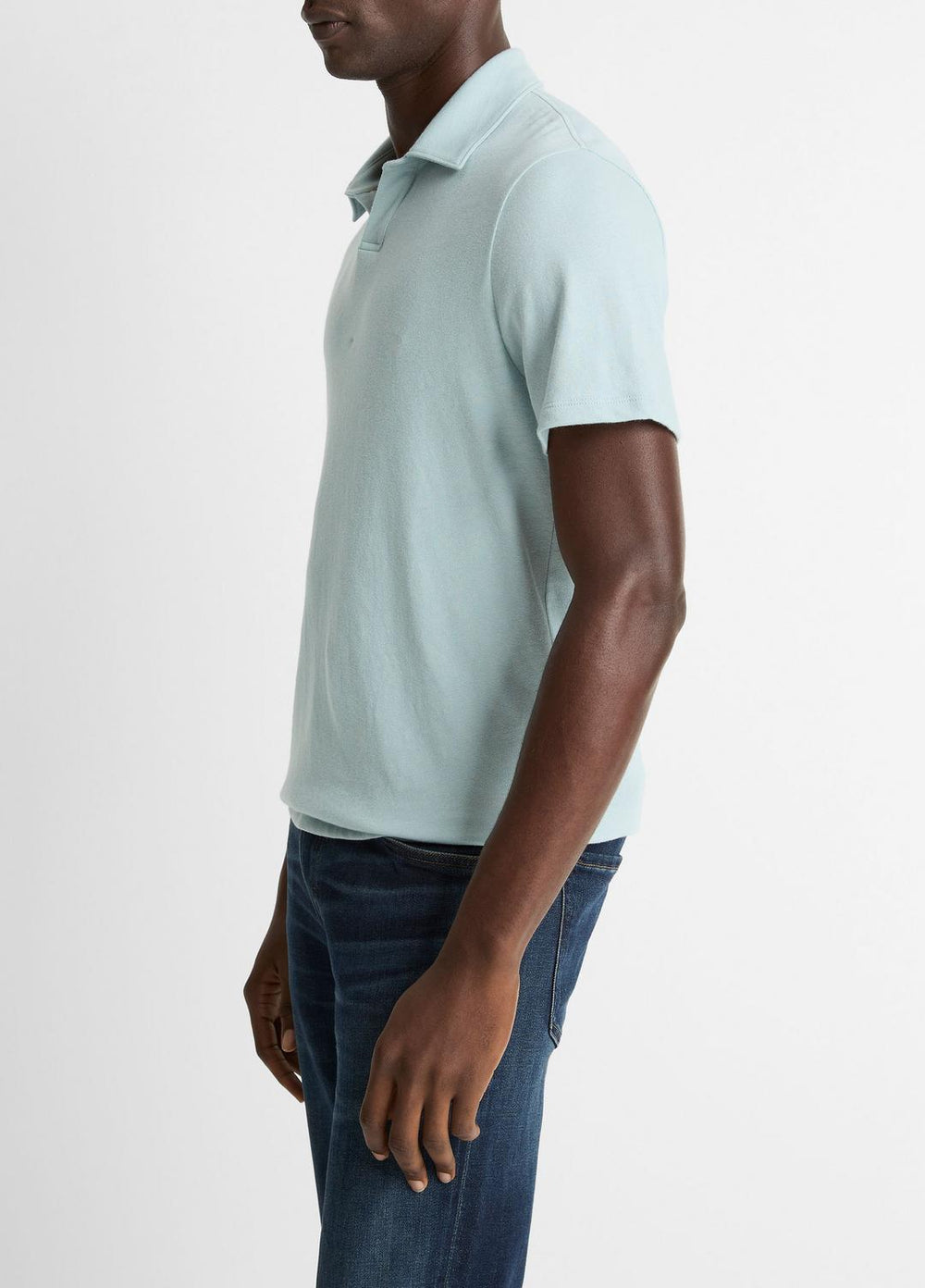 VINCE | Cotton Johnny-Collar Polo Shirt in Henleys & Polos - DARK CASCADE