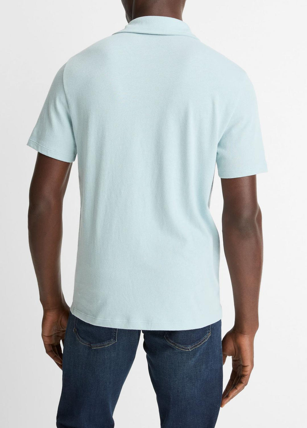 VINCE | Cotton Johnny-Collar Polo Shirt in Henleys & Polos - DARK CASCADE