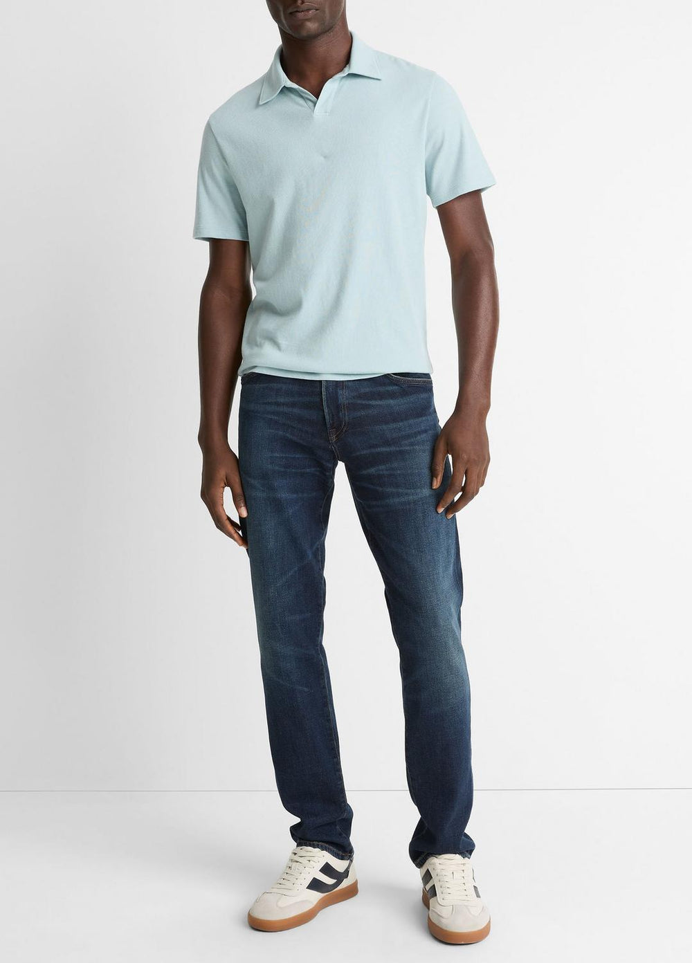 VINCE | Cotton Johnny-Collar Polo Shirt in Henleys & Polos - DARK CASCADE