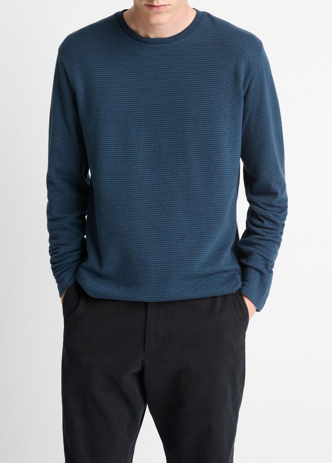 VINCE | Striped Double-Knit Pima Cotton Long-Sleeve T-Shirt in Long Sleeve - CLEAR LAKE/RAPIDS