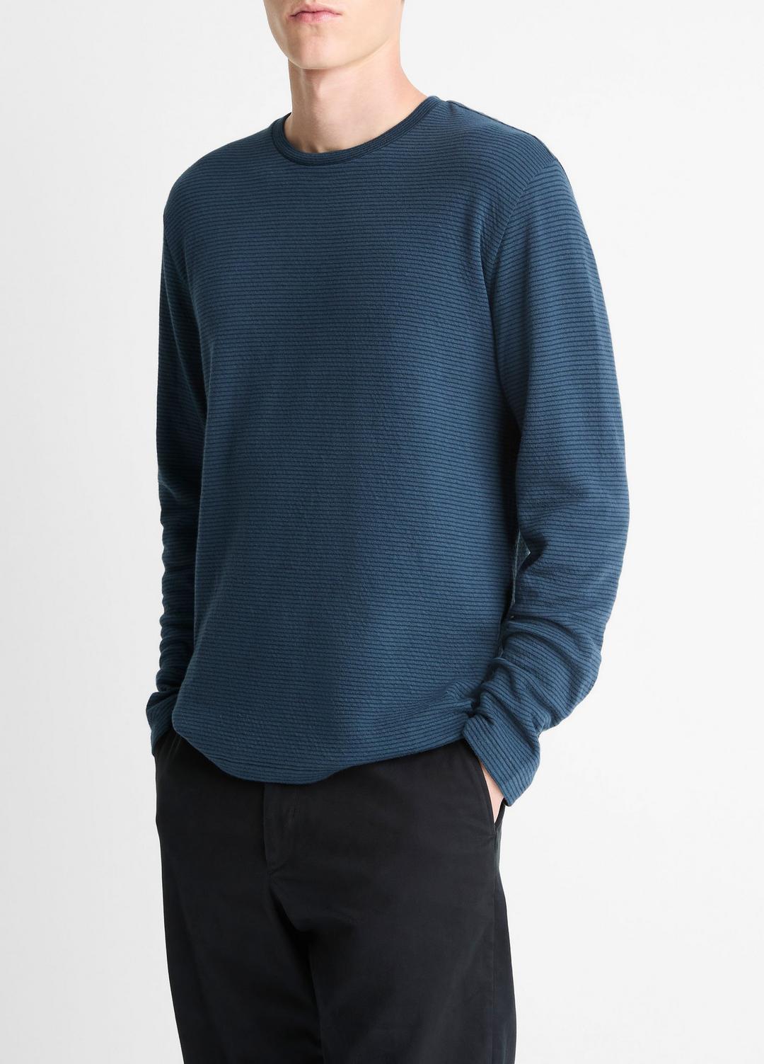 VINCE | Striped Double-Knit Pima Cotton Long-Sleeve T-Shirt in Long Sleeve - CLEAR LAKE/RAPIDS