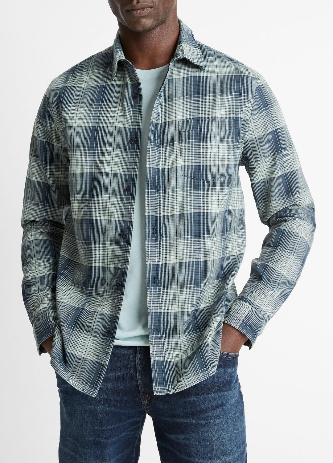 VINCE | Big Sky Plaid Cotton Button-Front Shirt in Long Sleeve - RAPIDS COMBO