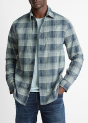 VINCE | Big Sky Plaid Cotton Button-Front Shirt in Long Sleeve - RAPIDS COMBO